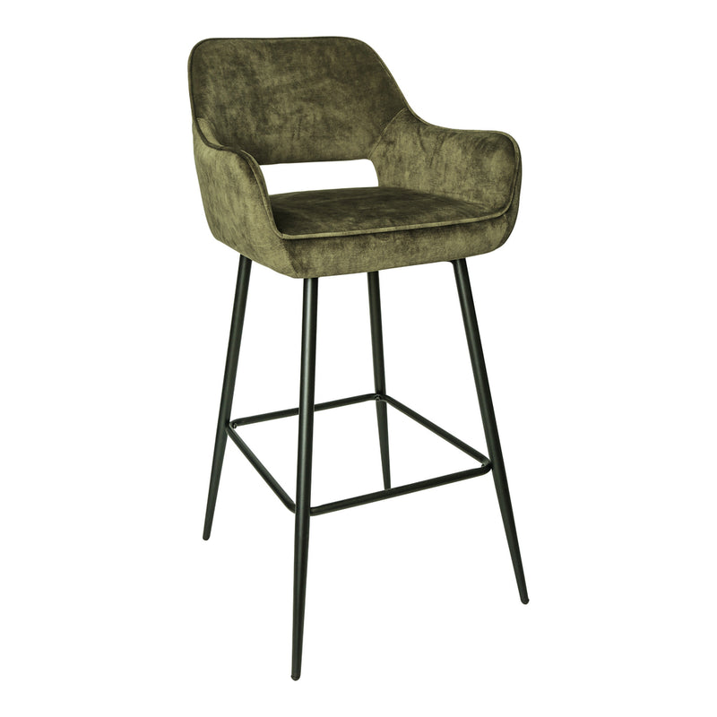 Fallon Velvet Green Bar Stool Black Metal Leg KD