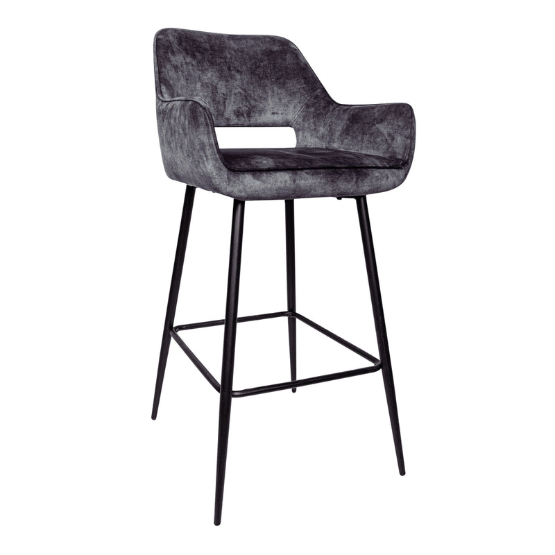 Fallon Velvet Anthracite Bar Stool Black Metal Leg