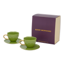 Good Morning Cup Cappuccino/Tea and Plate evergreen sprig in gift pack