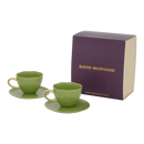 Good Morning Cup Cappuccino/Tea and Plate evergreen sprig in gift pack