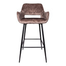 Fallon Velvet Brown Bar Stool Black Metal Leg KD