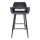 Fallon Velvet Anthracite Bar Stool Black Metal Leg