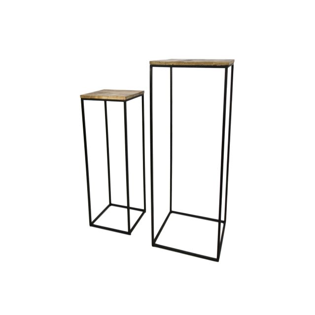 Plantenstandaard zwart met mangohout S/2