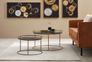 Carry Black Wood Coffeetable Round Gold Frame Set 2
