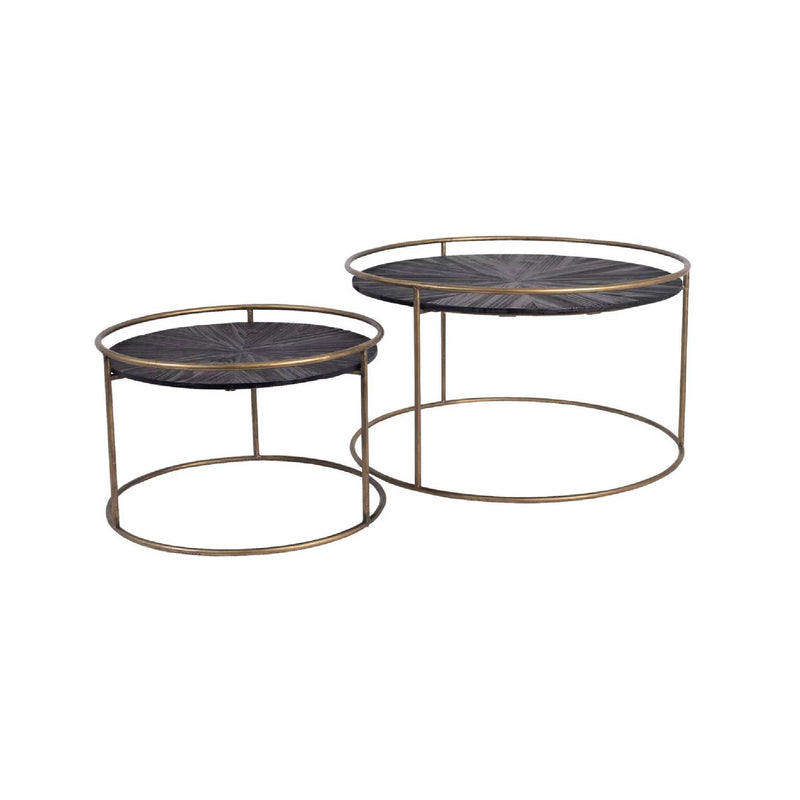 Carry Black Wood Coffeetable Round Gold Frame Set 2