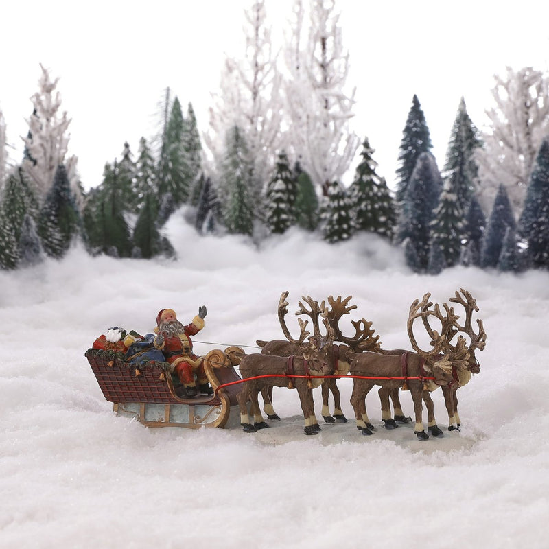 LuVille Kerstdorp Miniatuur Kerstman met zijn Rendierenslee