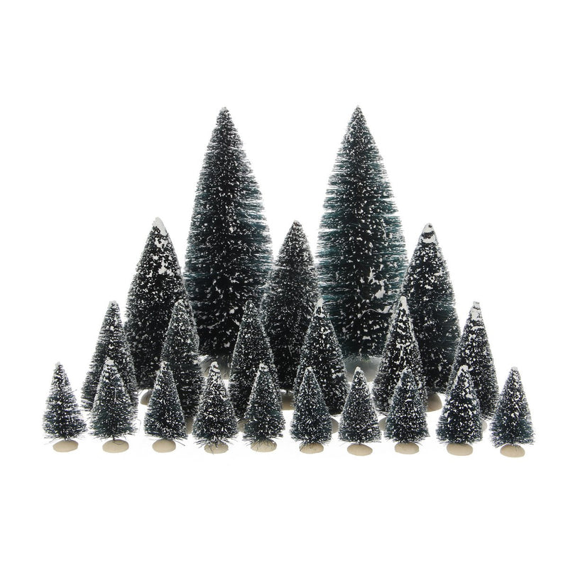 LuVille Kerstdorp Miniatuur Bristle Bomen - 21 Stuks