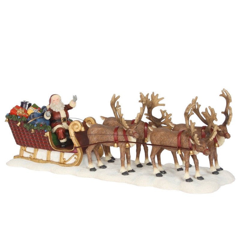 LuVille Kerstdorp Miniatuur Kerstman met zijn Rendierenslee