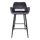 Fallon Velvet Anthracite Bar Stool Black Metal Leg