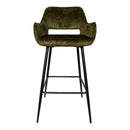 Fallon Velvet Green Bar Stool Black Metal Leg (Set 2)