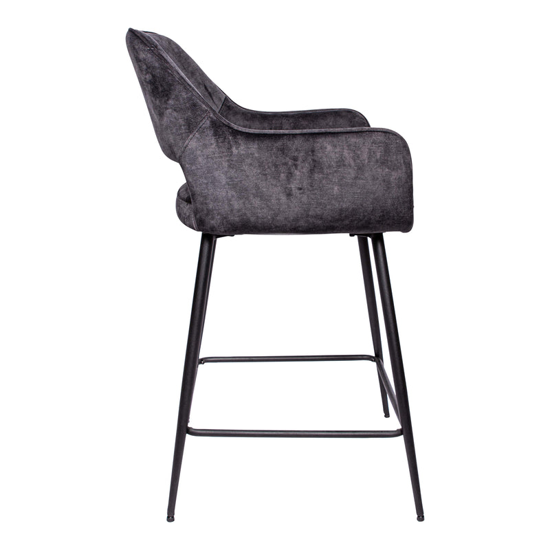 Fal LOW Velvet Anthracite Bar Stool Black Metal Le
