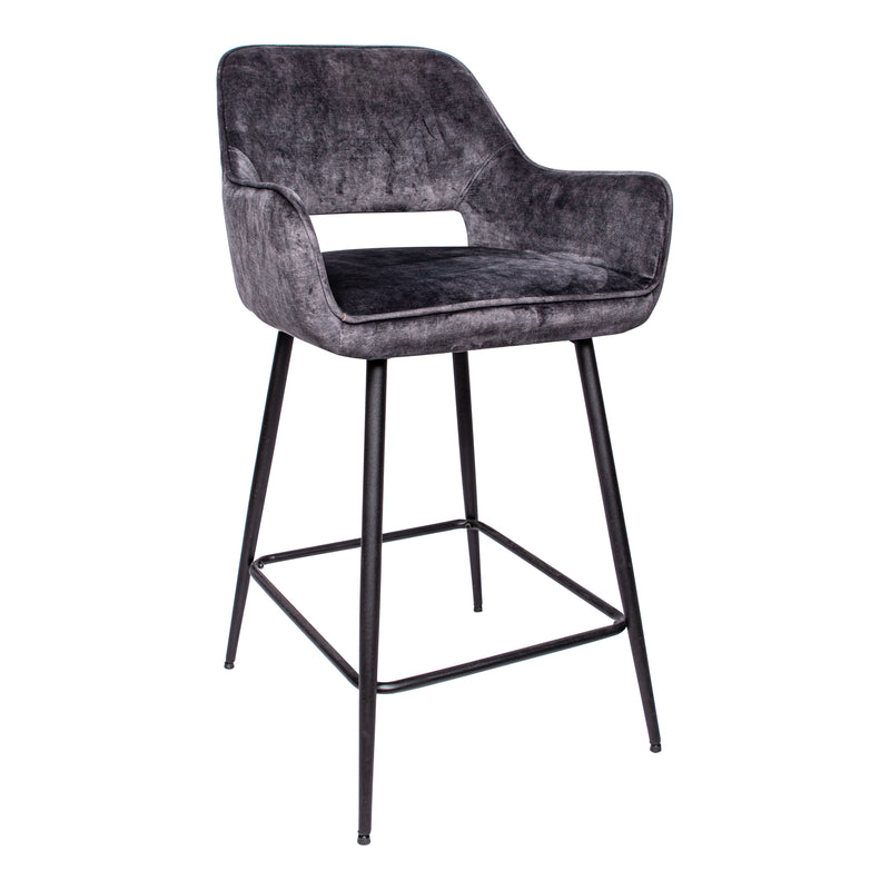 Fal LOW Velvet Anthracite Bar Stool Black Metal Le