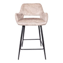 Fal LOW Velvet Khaki Bar Stool Black Metal Leg KD