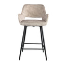 Fal LOW Velvet Khaki Bar Stool Black Metal Leg KD