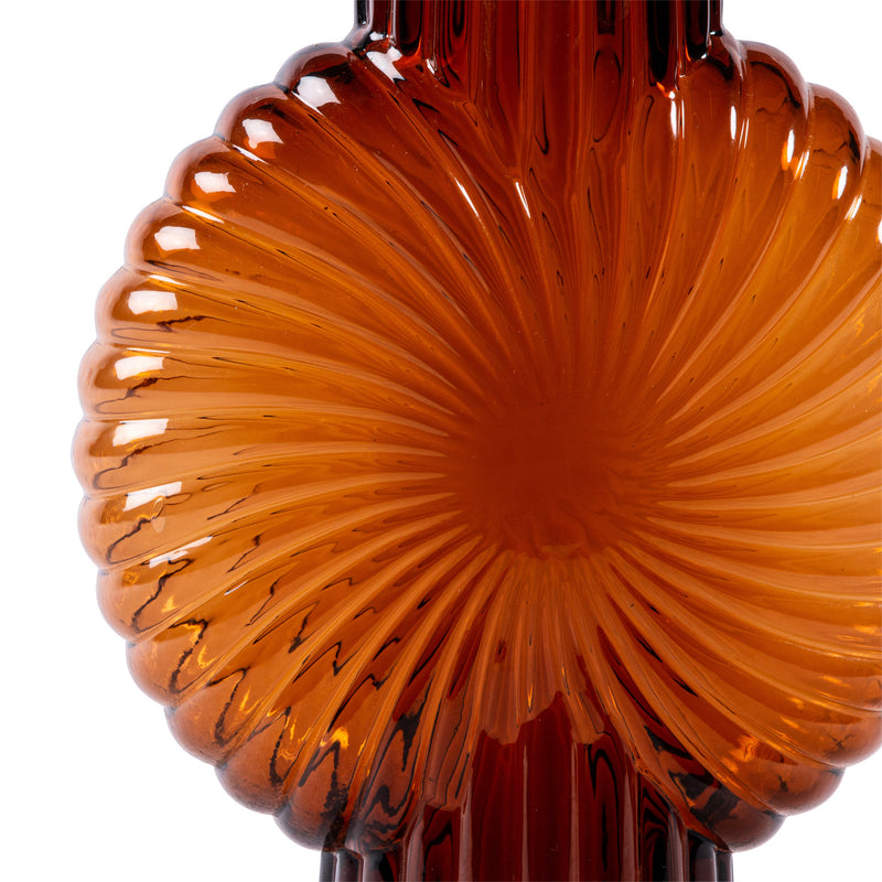 Zugar Brown Solid Glass Vase Ribbed Round S (set of 4)
