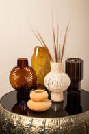 Zugar Brown Solid Glass Vase Ribbed Round S
