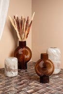 Zugar Brown Solid Glass Vase Ribbed Round S