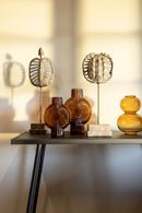 Zugar Brown Solid Glass Vase Ribbed Round S