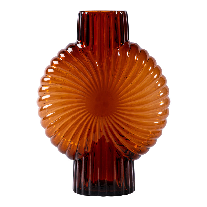 Zugar Brown Solid Glass Vase Ribbed Round S (set of 4)