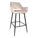 Fallon Velvet Khaki Bar Stool Black Metal Leg (Set of 2)