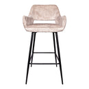 Fallon Velvet Khaki Bar Stool Black Metal Leg (Set of 2)