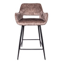 Fal LOW Velvet Brown Bar Stool Black Metal Leg