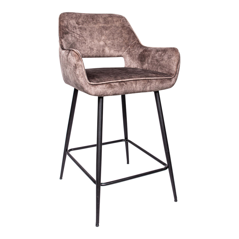 Fal LOW Velvet Brown Bar Stool Black Metal Leg