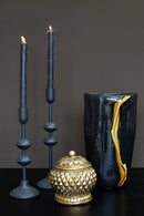 Nicho Black Glass Vase With Gold Stripe Round
