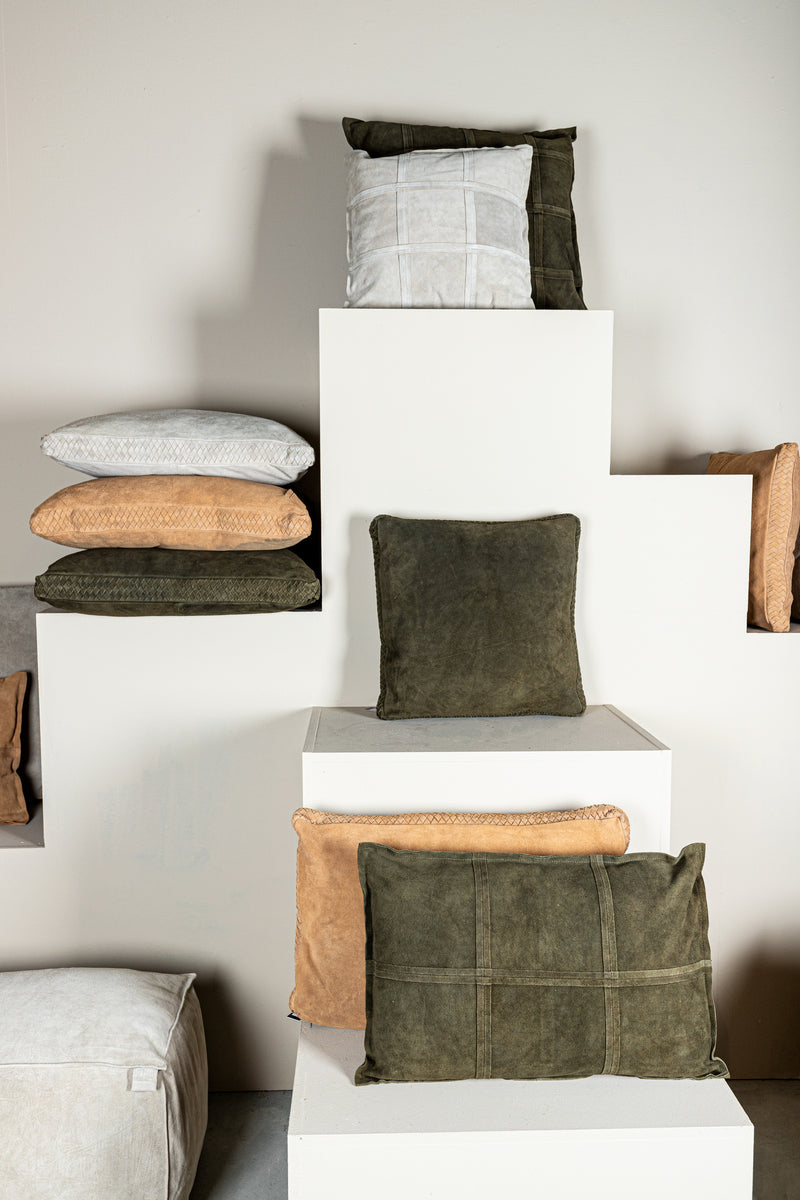 Suky Green Suede Leather Cushion Square L