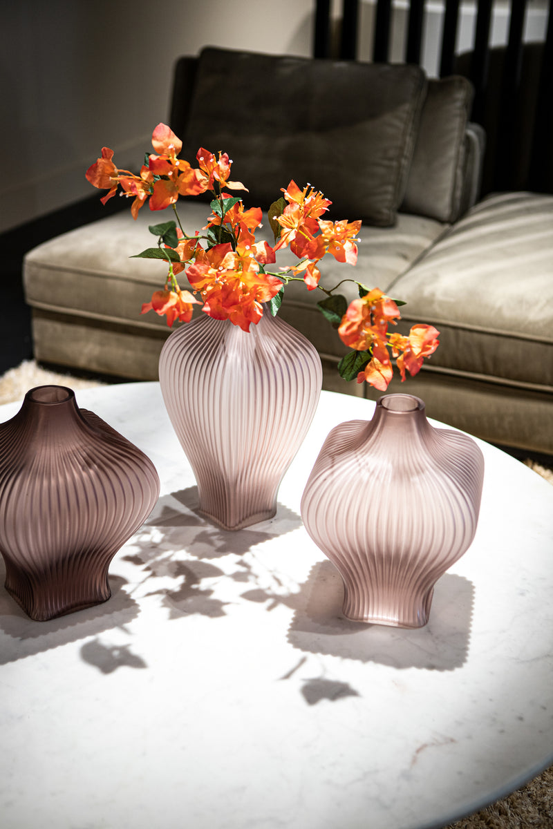 Halde Light Purple Solid Glass Vase Ribbed Wide
