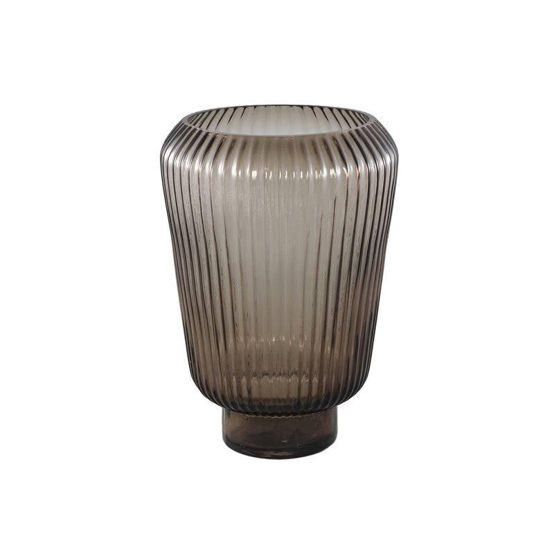 Joyca Brown Glass Vase Ribbed Round L