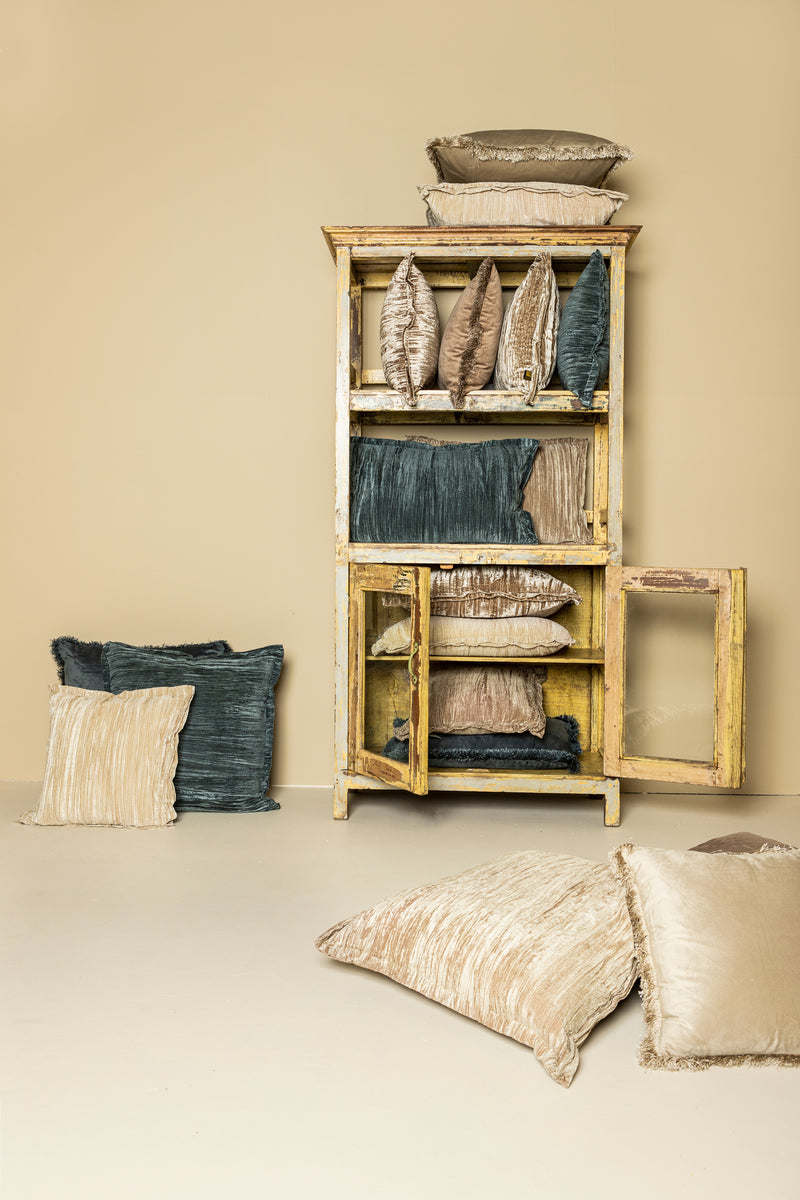 Nous Beige Velvet Cushion With Fringes Rectangle