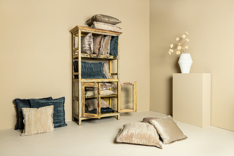 Nous Beige Velvet Cushion With Fringes Rectangle