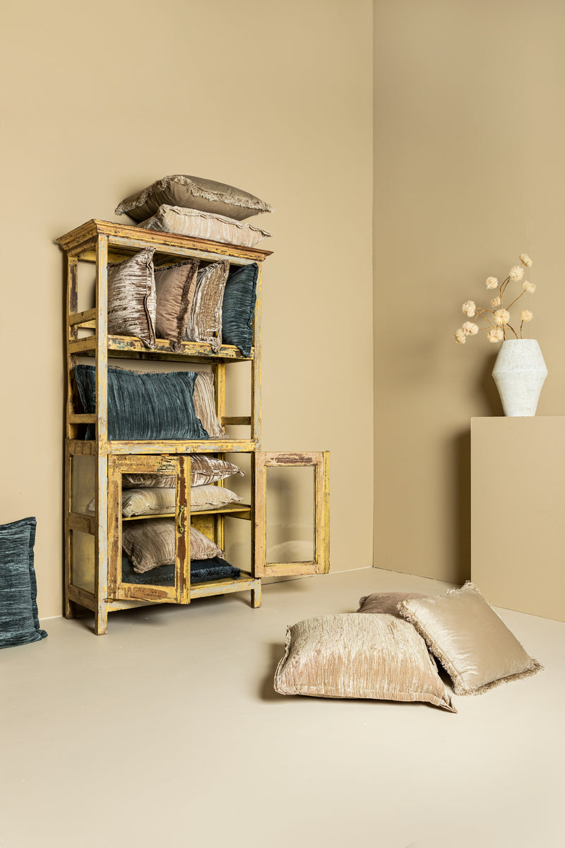 Nous Beige Velvet Cushion With Fringes Rectangle