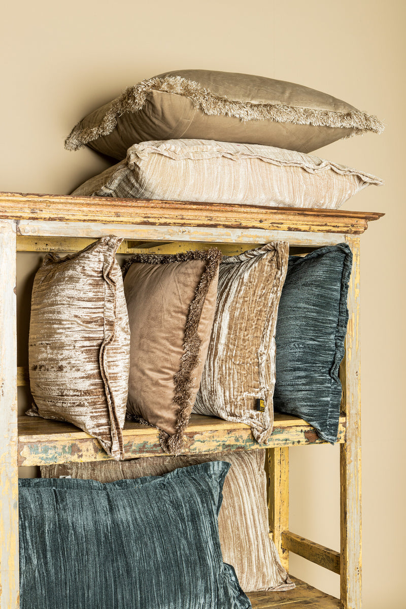 Nous Beige Velvet Cushion With Fringes Rectangle
