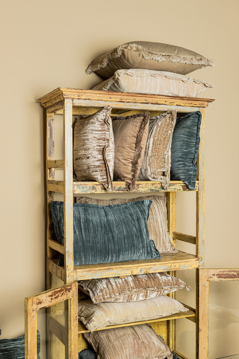 Nous Beige Velvet Cushion With Fringes Rectangle