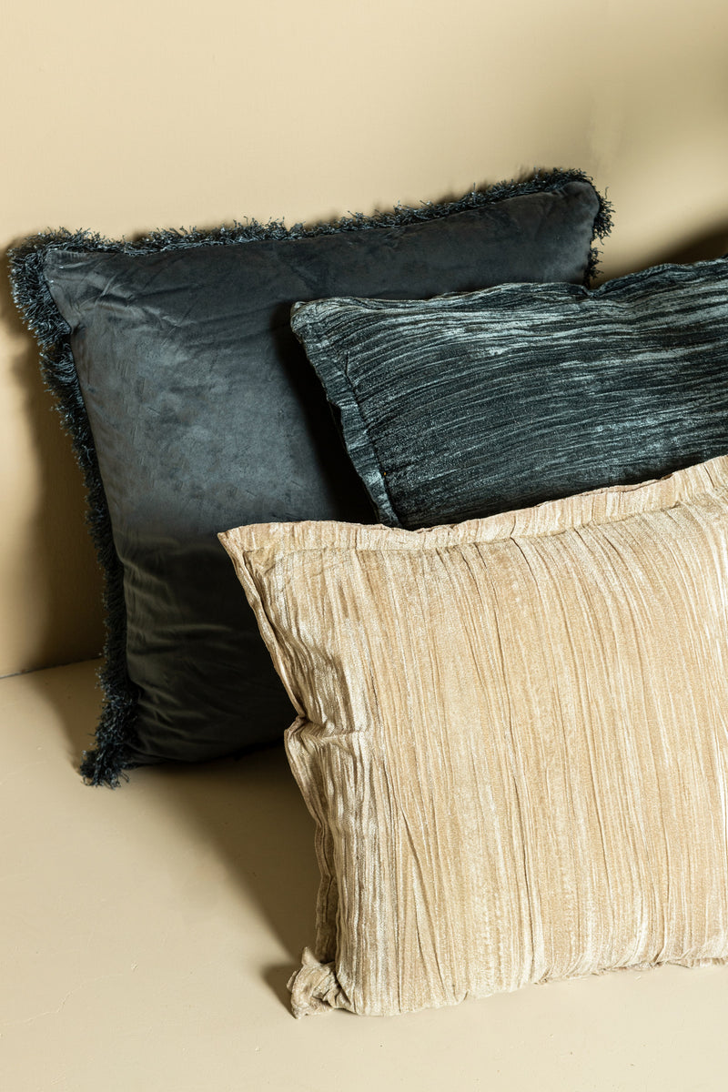 Nous Blue Velvet Cushion With Fringes Square S
