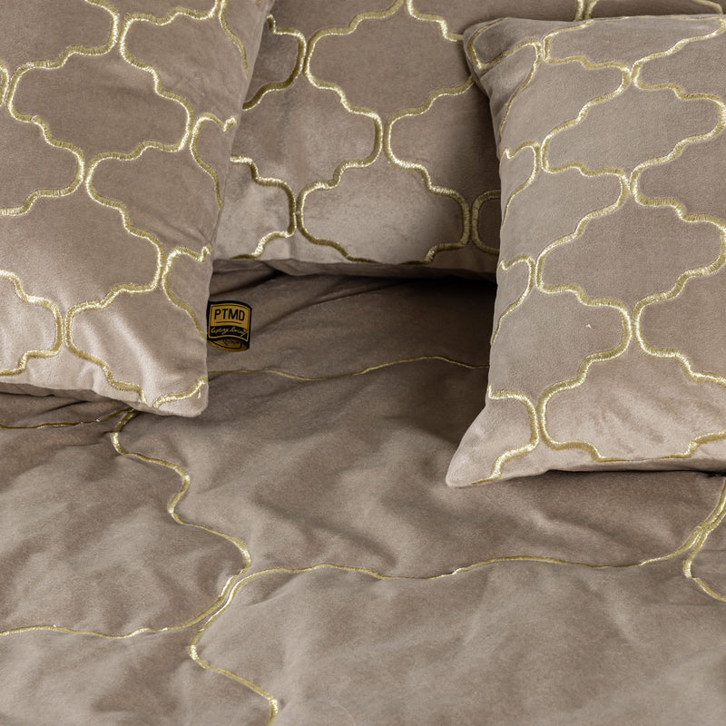 Lizze Beige Velvet Cushion Embroidery Square S