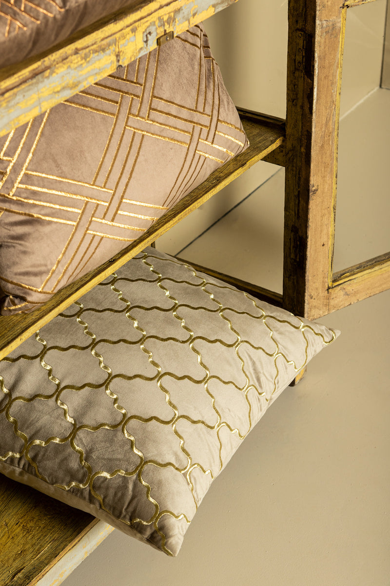 Lizze Beige Velvet Cushion Embroidery Square S