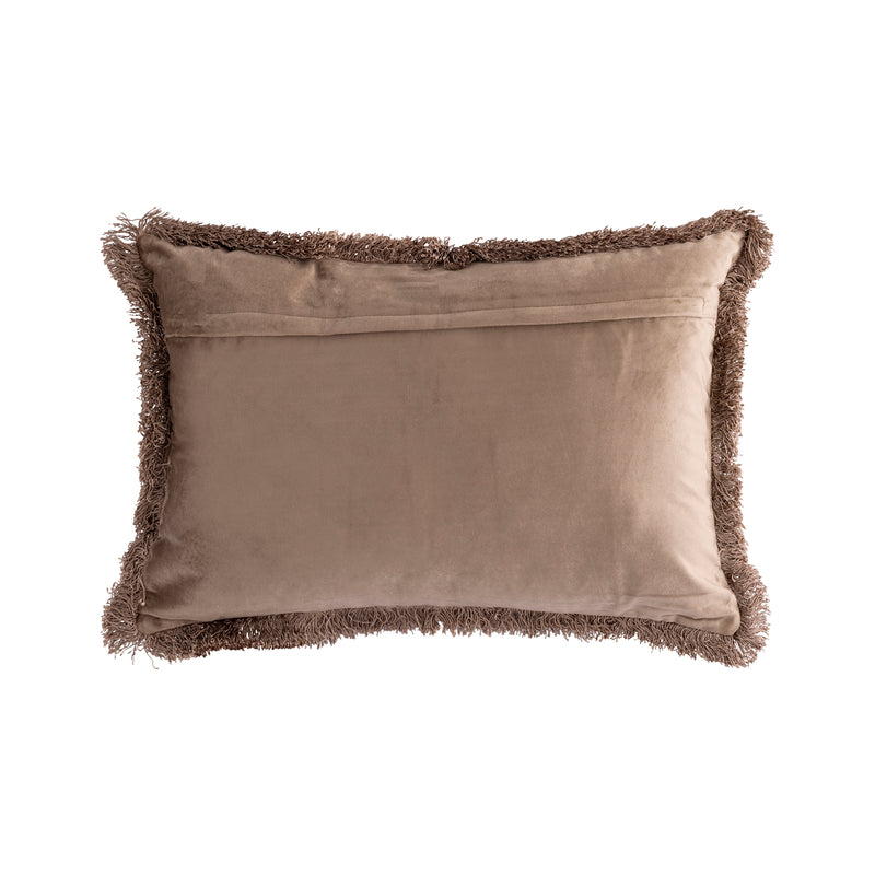 Nous Taupe Velvet Cushion With Fringes Rectangle