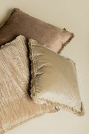 Nous Beige Velvet Cushion With Fringes Square L