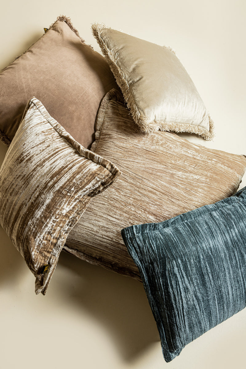 Senny Blue Velvet Cushion Ruffle Rim Rectangle