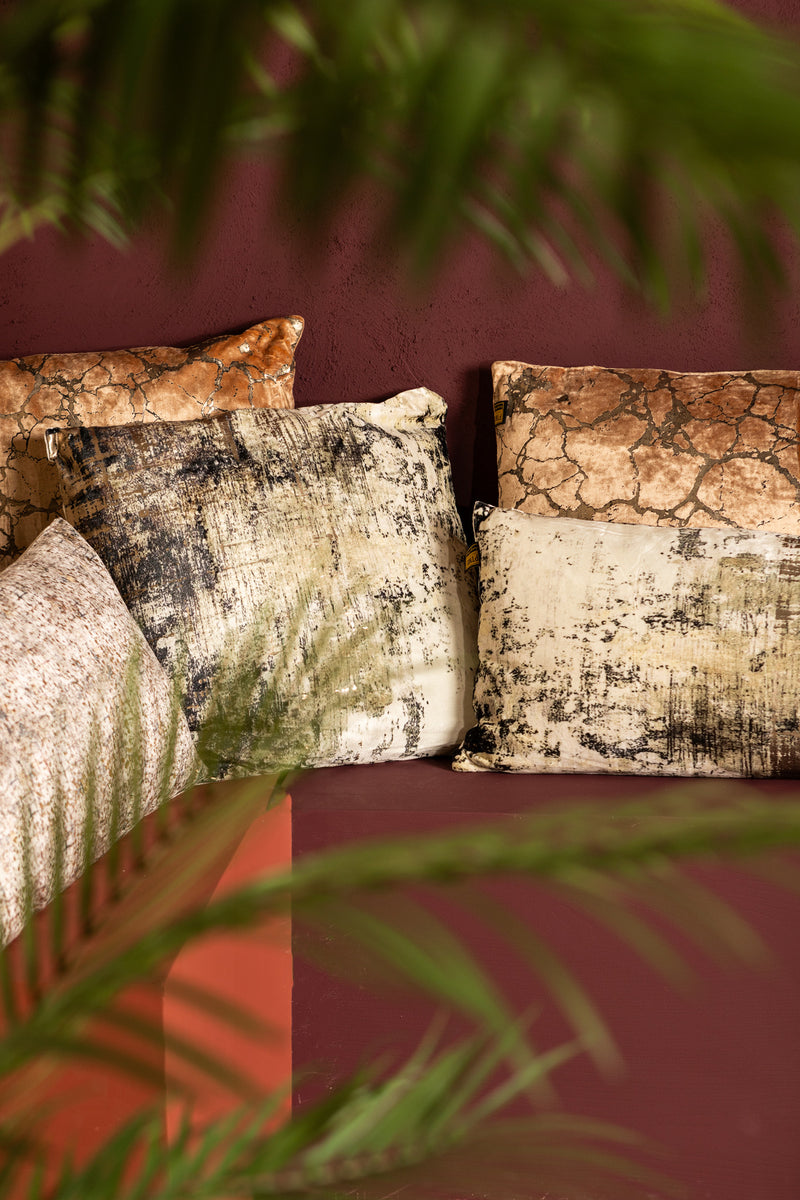 Kyleen Gold Velvet Square Cushion Crackle Print