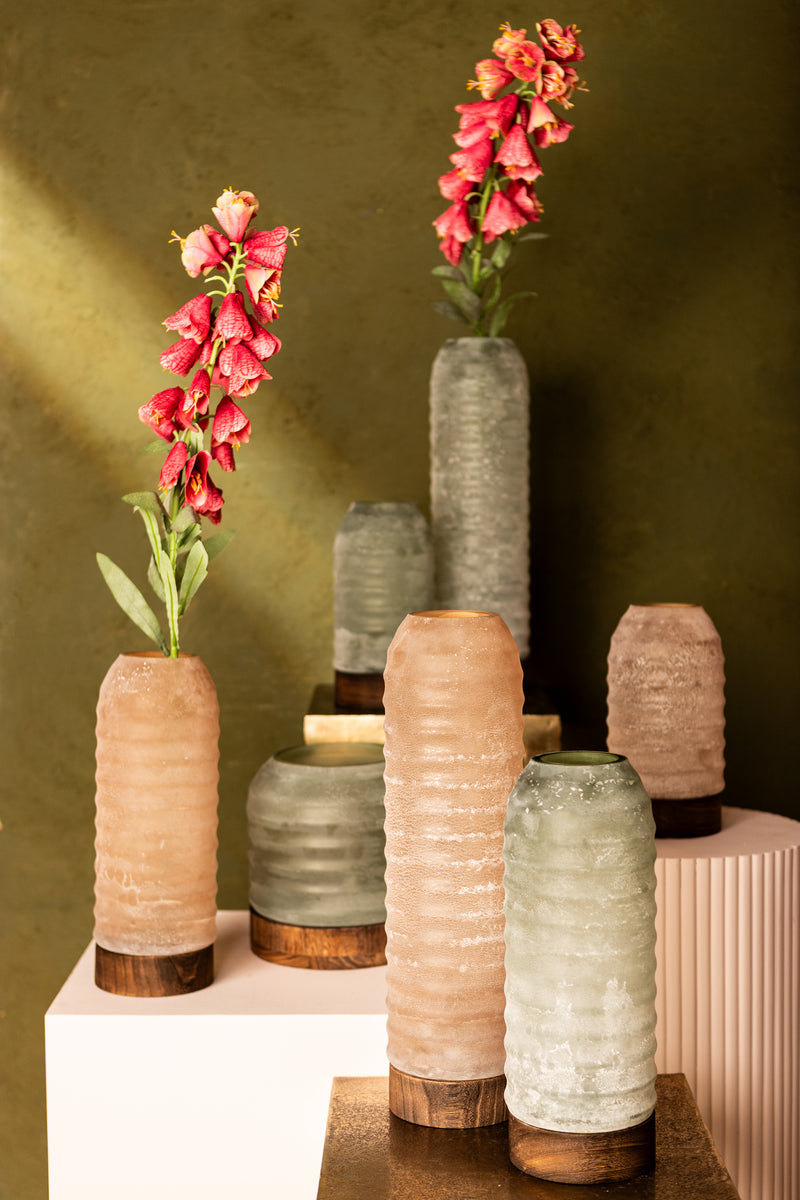 Yana Brown Matte Ribbed Glass Vase Round High M
