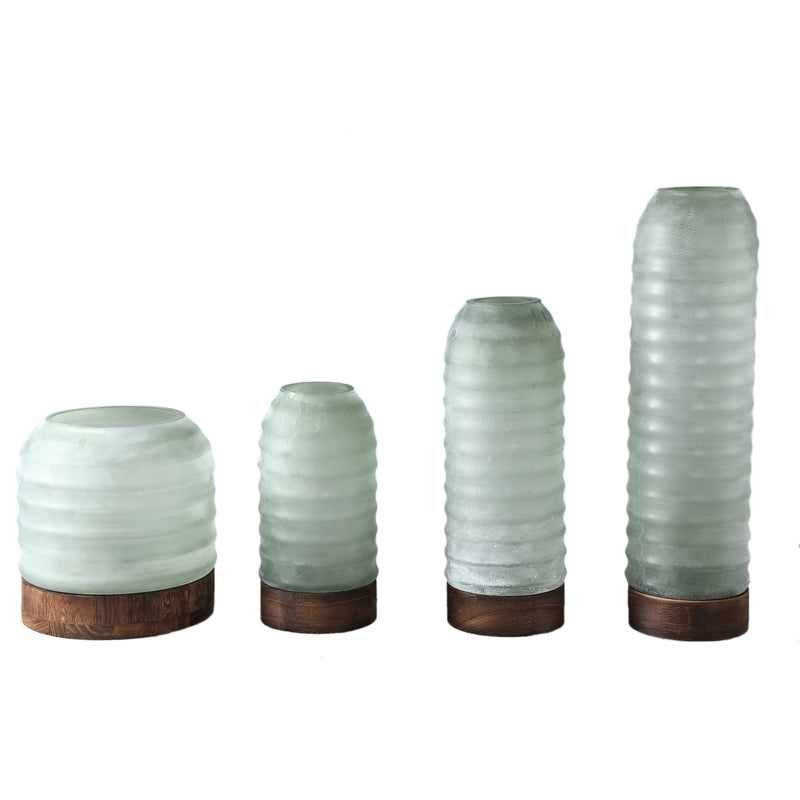 Yana Green Matte Ribbed Glass Vase Round Low