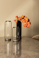 Kirsa Black Round Glass Vase Metal Marble Holder L