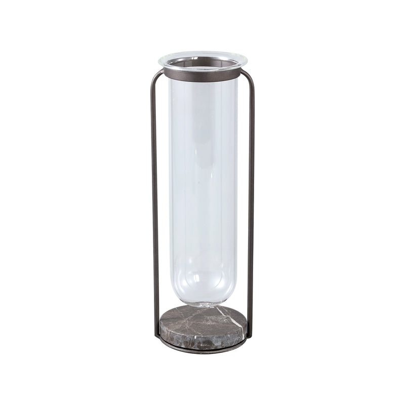 PTMD Kirsa Black Round Glass Vase Metal Marble Holder L