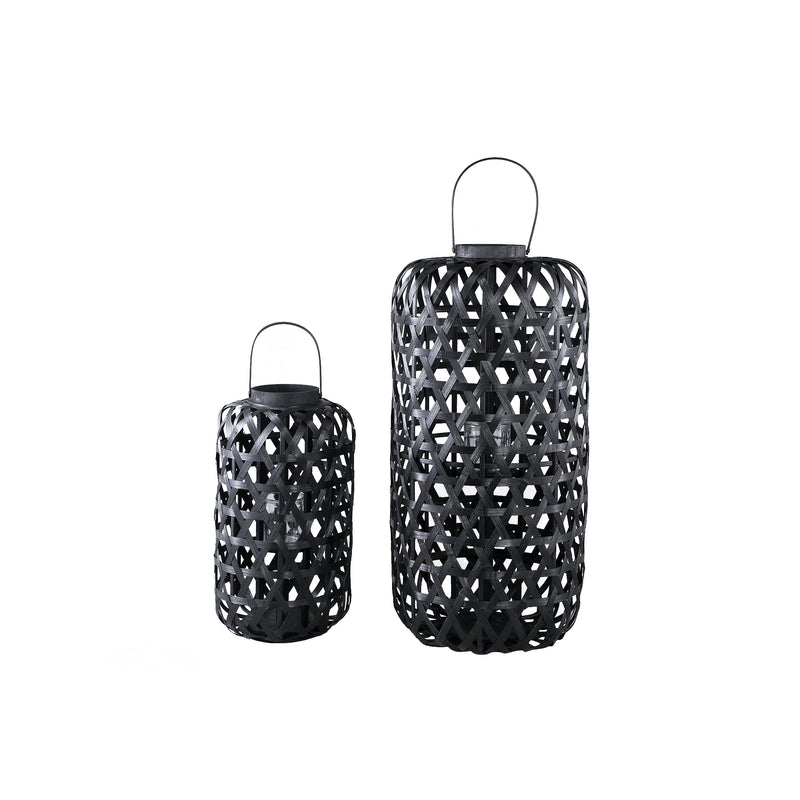 Mayita Black Round Bamboo Lantern With Glass L (set of 2)