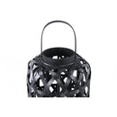 Mayita Black Round Bamboo Lantern With Glass L