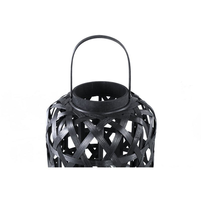 Mayita Black Round Bamboo Lantern With Glass L (set of 2)